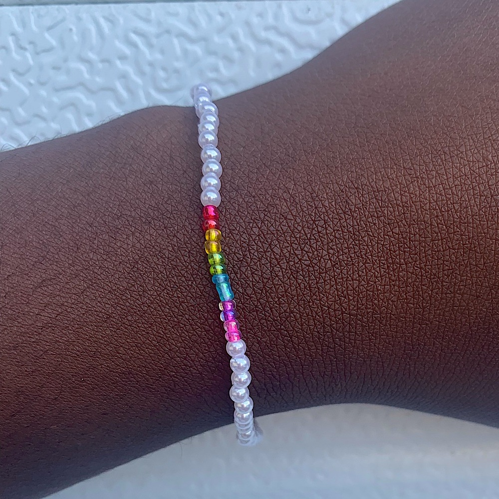 Rainbow Pearl and Glass Seed Bead Bracelet